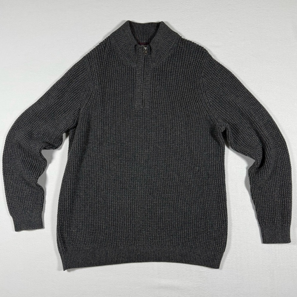 LL Bean Mens XXL Tall Dark Gray fisherman Organic Cotton 1/4‎ Zip Sweater